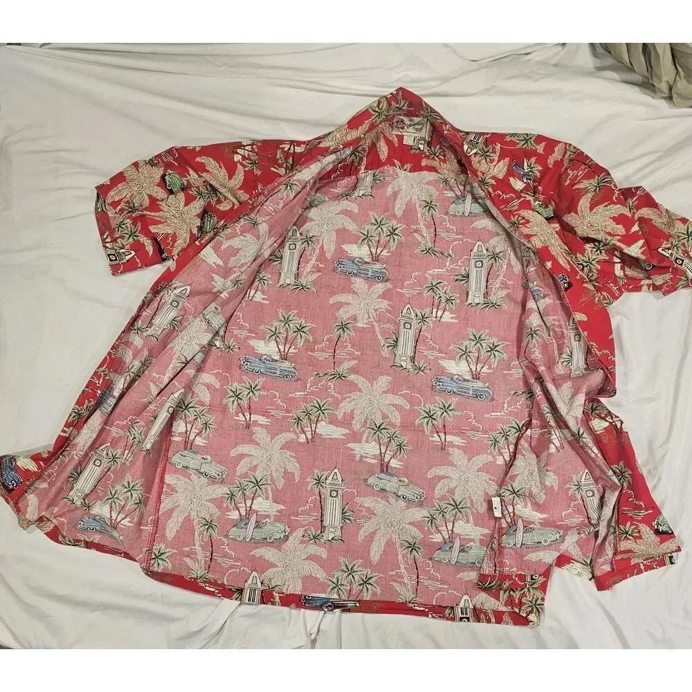Hilo Hattie Hawaiian Shirt Mens 3XL Red Woodie Car Tropical Camp Button Down